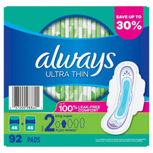 Long super ultra-thin pads package, size 2, 92 pads, leak-free comfort claim