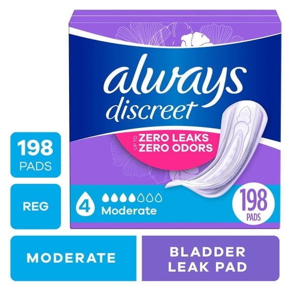Always Discreet Pads, Moderate Absorbency, Regular