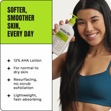 AmLactin 12% AHA body lotion bottle held by a person, green cap