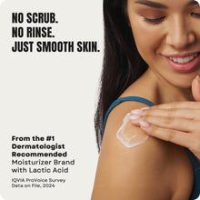 Lotion being smoothed on shoulder from AmLactin bottle with green cap