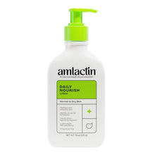 AmLactin Daily Nourish body lotion bottle with green pump, white bottle