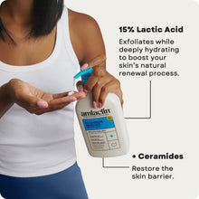 AmLactin intensive healing lotion bottle with blue pump and dispensing