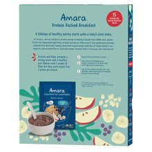 Amara protein packed breakfast cereal box back panel with product and serving details