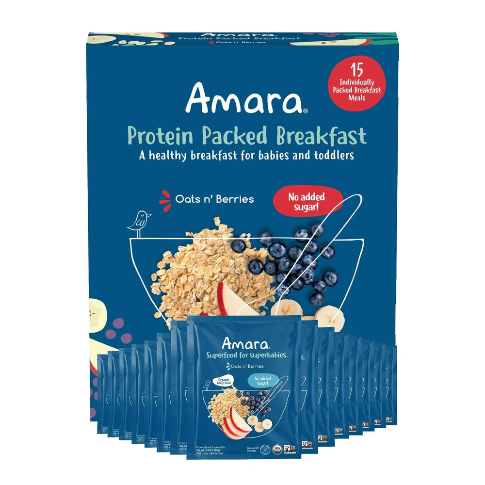 Amara Baby and Toddler Protein Packed Breakfast Cereal Oats and Berries, 15 Meals - USA MEGA SHOP