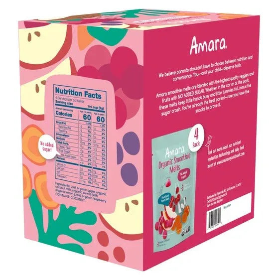 Amara Organic Yogurt Smoothie Carrot Raspberry Melts, 4 (1 oz) bag per box - USA MEGA SHOP
