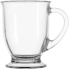 Anchor Hocking clear glass mug with curved handle and flared base