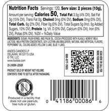 Nutrition Facts panel on a HARIBO Goldbears gummy candy pouch with barcode