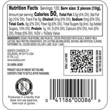 Nutrition Facts label for gummy candy with ingredients list and barcode