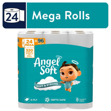 Angel Soft 2-ply mega rolls pack, teal and white toilet paper rolls in wrapping