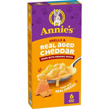Annie's shells and aged cheddar pasta box, made with organic pasta, 6 oz