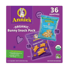 Purple Annie's Organic Bunny Snack Pack box, 36 pouches for baked crackers and graham