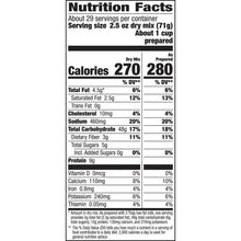 Nutrition facts panel for macaroni and cheese, calories and serving info