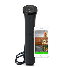 Anova precision sous vide cooker with LED temperature display and control buttons