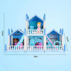 Anpro Blue Dollhouse Pretend Play Set for Kid, Big Villa Princess Castle, 5 Rooms Dollhouse with Doll Toy Figure for Age 3+ Boys and Girls Play House Gift Toys - USA MEGA SHOP