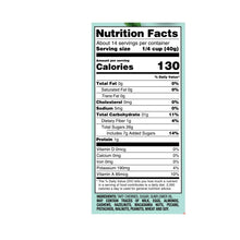 Dried tart cherries pouch back panel showing Nutrition Facts table