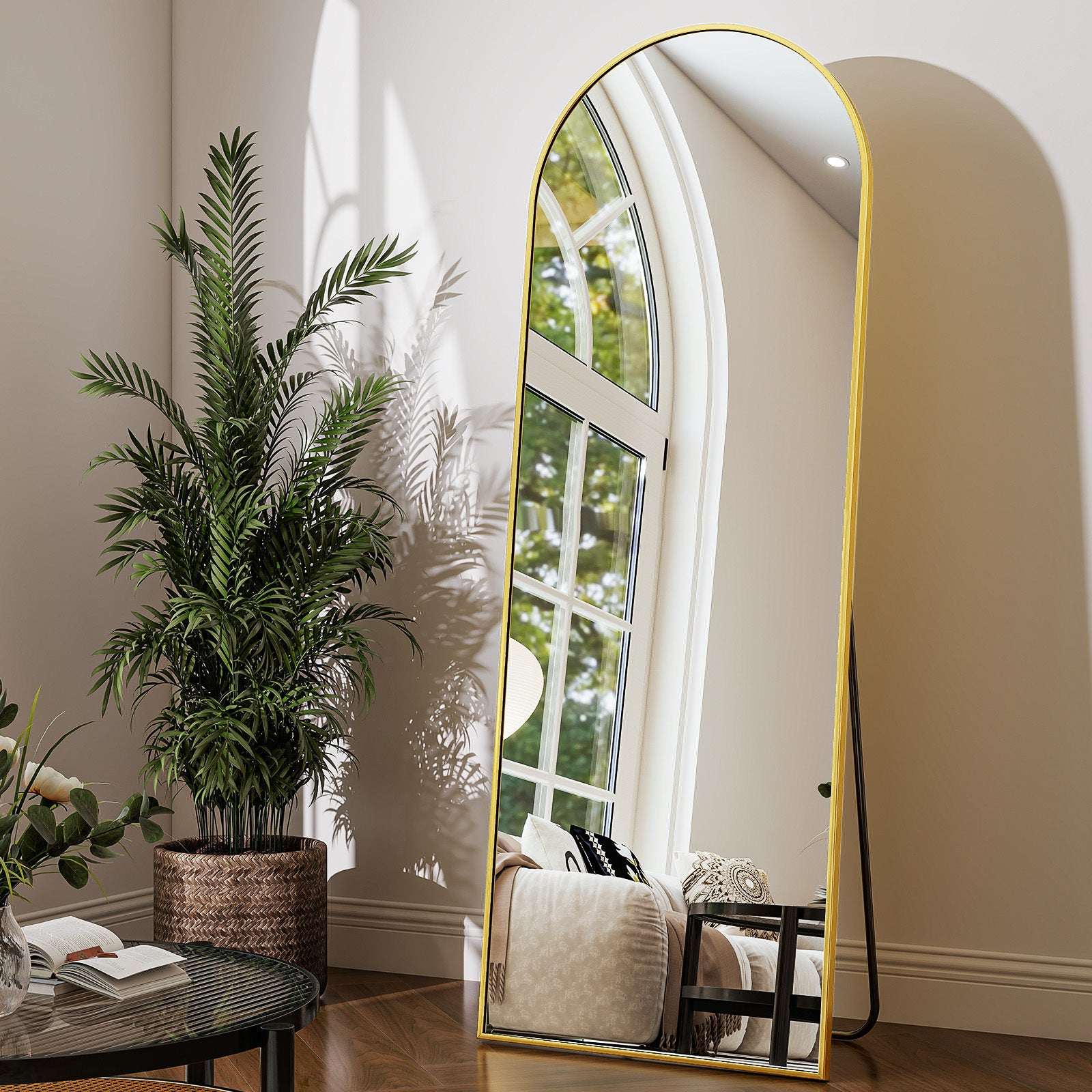 Anyrose 59"x 16" Arched Full Length Mirror Full Body Floor Mirrors, Black