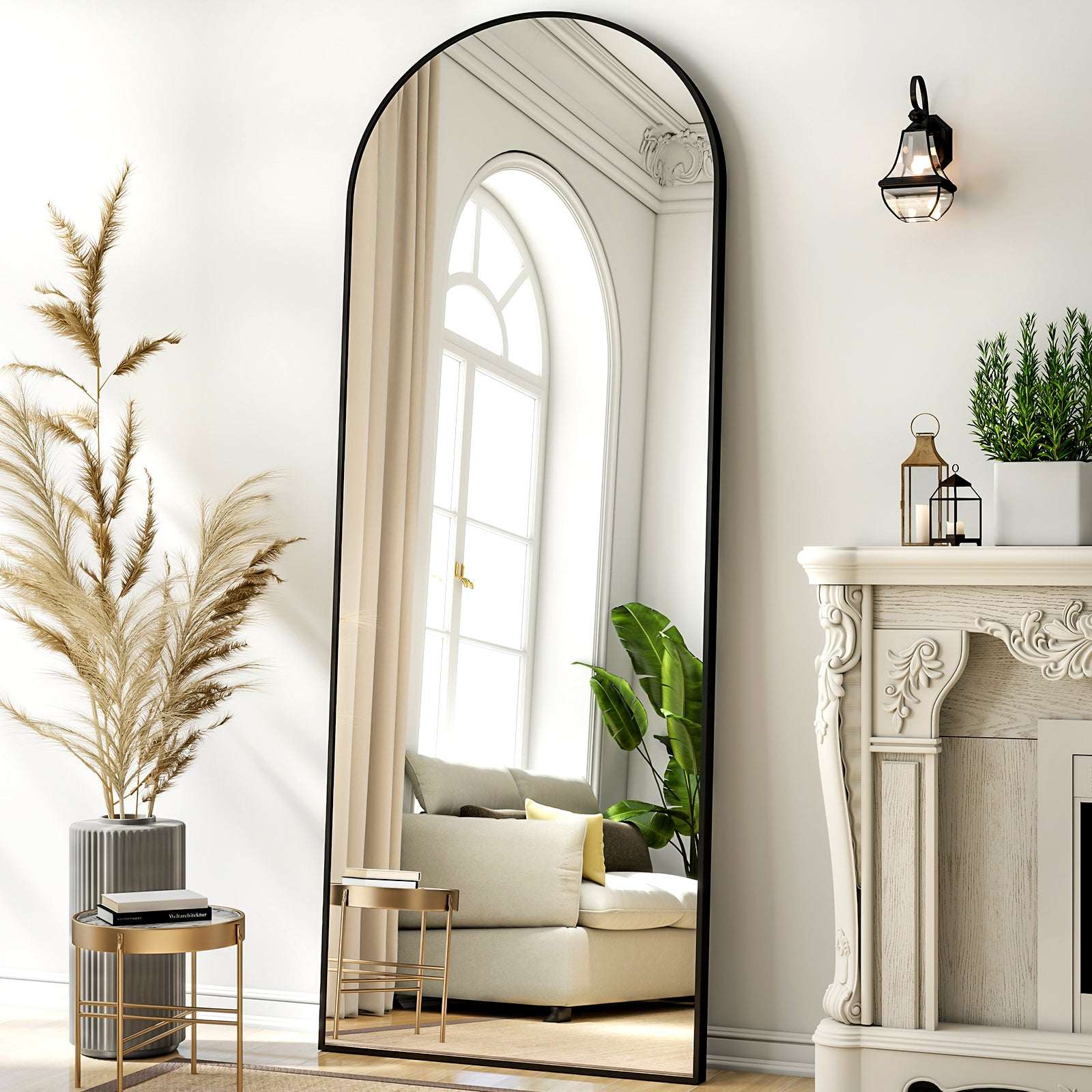 Anyrose 59"x 16" Arched Full Length Mirror Full Body Floor Mirrors, Black