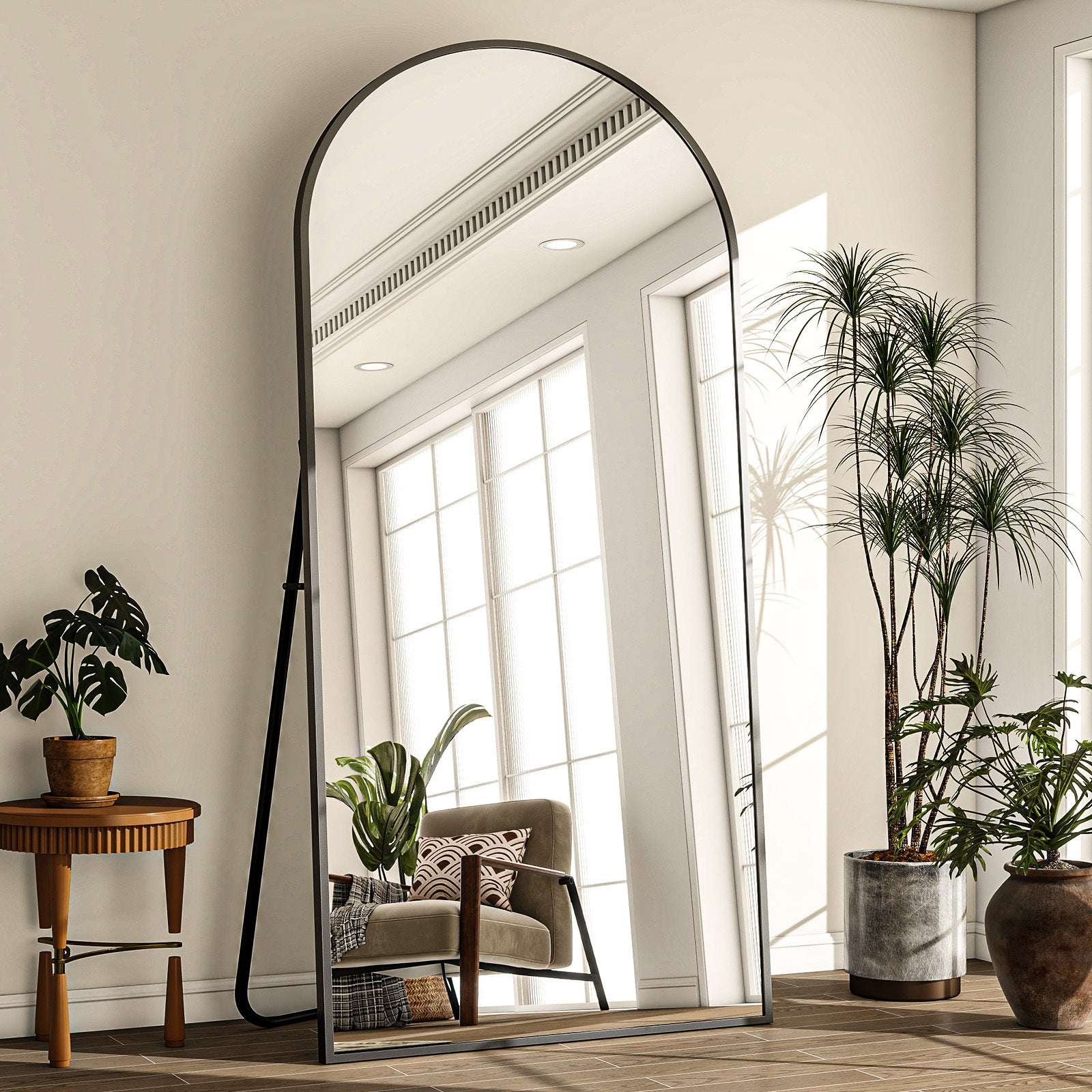Anyrose 59"x 16" Arched Full Length Mirror Full Body Floor Mirrors, Black