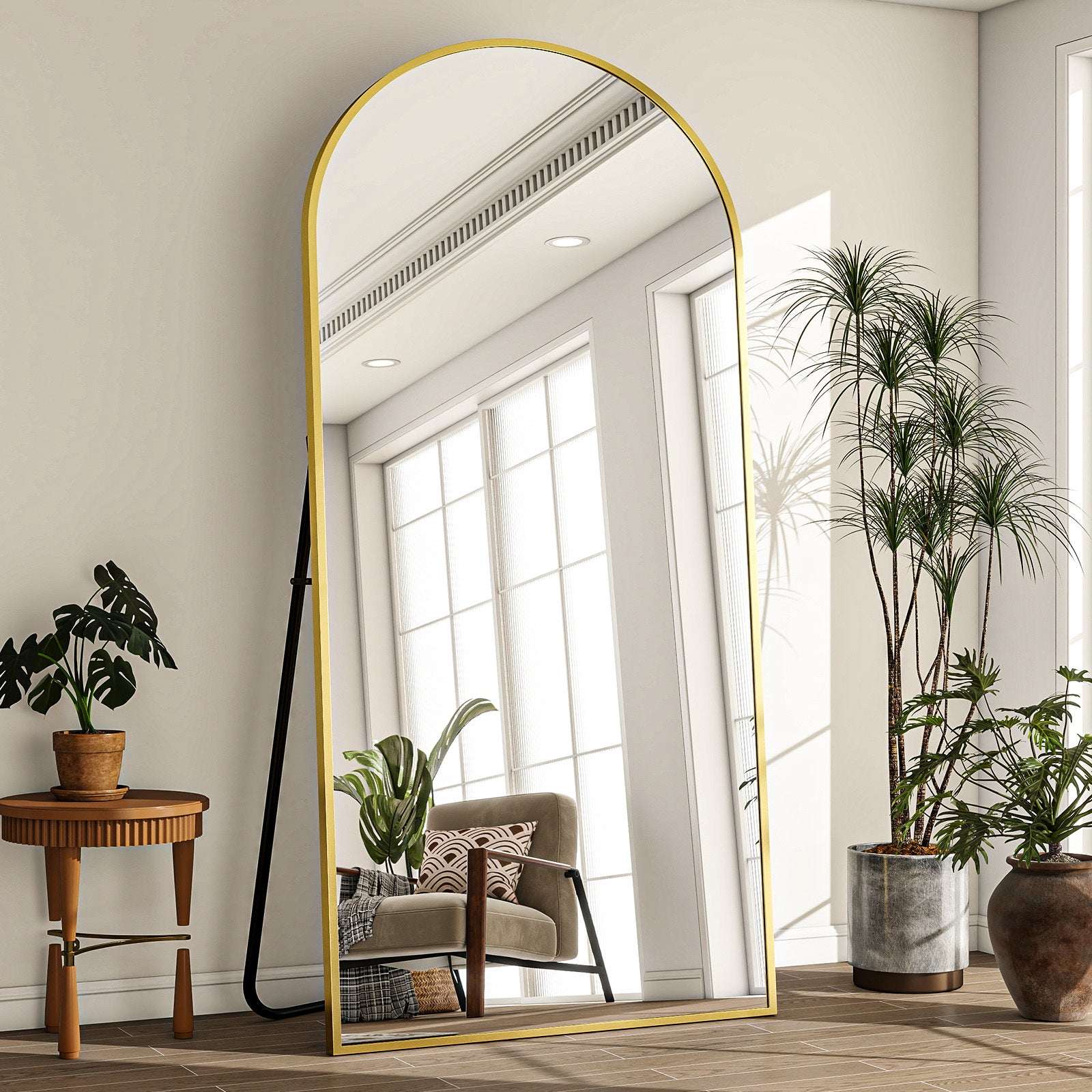 Anyrose 59"x 16" Arched Full Length Mirror Full Body Floor Mirrors, Black