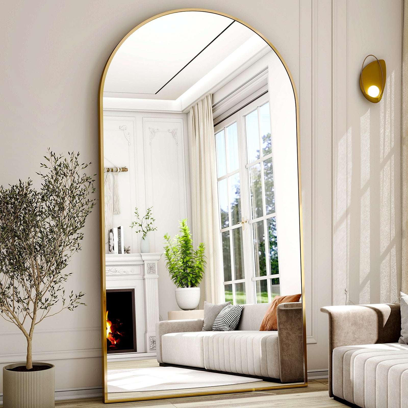 Anyrose 59"x 16" Arched Full Length Mirror Full Body Floor Mirrors, Black