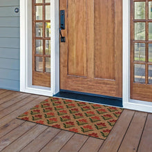 Faux coir indoor/outdoor doormat with red and green floral pattern
