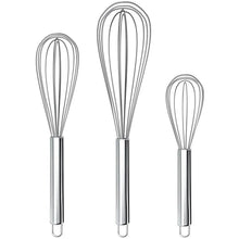 Stainless steel balloon whisk set with long wire loops and grip handles (3 sizes)