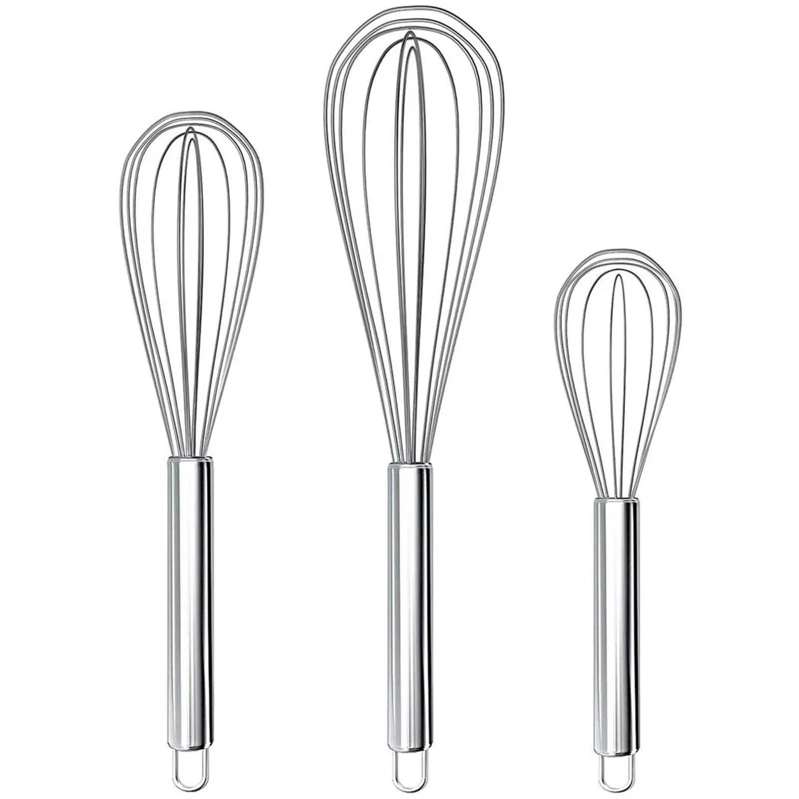 Apehuyuan 3 Pack Whisk Egg Stainless Steel Set 8"10"12" for Cooking Kitchen Strong Handles Balloon Wire Egg Beater for Stirring, Blending and Beating(Oval)
