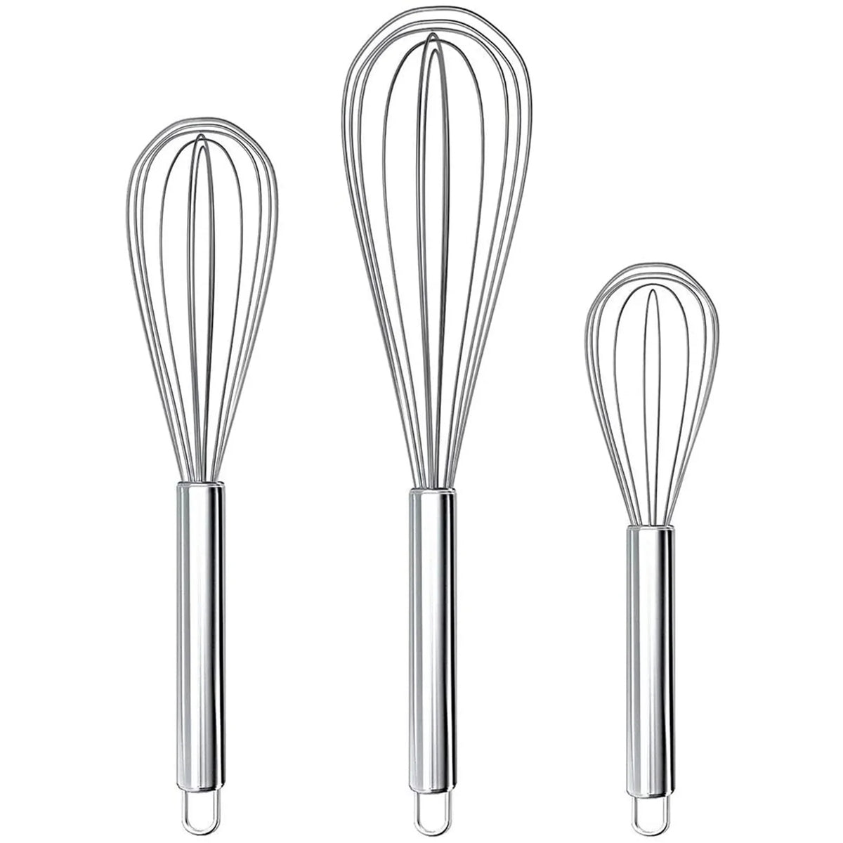 Apehuyuan 3 Pack Whisk Egg Stainless Steel Set 8"10"12" for Cooking Kitchen Strong Handles Balloon Wire Egg Beater for Stirring, Blending and Beating(Oval)