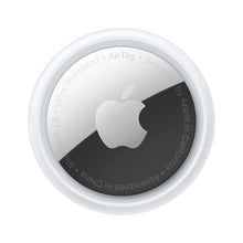 Apple AirTag tracker with white back and Apple logo face, front view