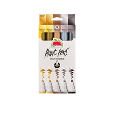 Apple Barrel metallic multi-surface paint pen set, 5 medium tip markers in gold, bronze, silver