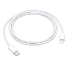 USB-C to Lightning charging cable with USB-C and Lightning ends, white
