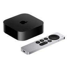 Apple TV 4K streaming box with Apple logo and silver remote