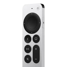 Apple TV 4K remote in white with black navigation and voice control