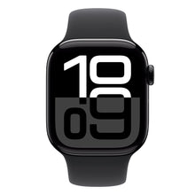 Black sport smartwatch front view with digital time on screen and side button