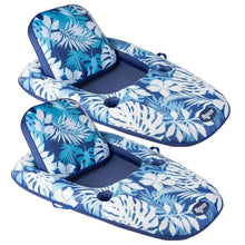 Blue tropical pool lounger, two-pack with raised headrests and navy straps