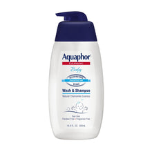 Aquaphor Baby cleansing wash & shampoo bottle, white with blue pump