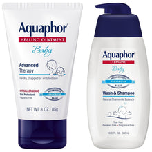 Baby healing ointment and wash & shampoo set, twin containers with blue caps