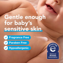 Aquaphor Baby Sensitive Lotion on infant skin, fragrance free and hypoallergenic