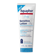 Aquaphor Baby Sensitive Lotion tube, white with blue accents, 3 fl oz