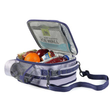Opened insulated lunch bag with mesh interior and front zip compartment