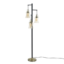 Arden 3-light floor lamp with three clear glass shades on black pole