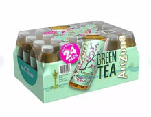 AriZona green tea 24-pack carton with multiple bottles, green tea bottle labels