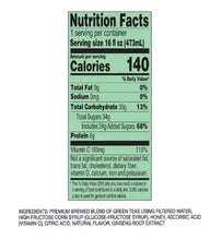Nutrition Facts label for AriZona green tea, showing calories and ingredients