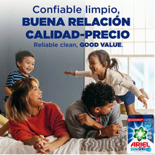 Laundry detergent marketing image with product box shown at lower right