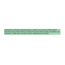 Green tea drink ingredients list panel, including ginseng and honey