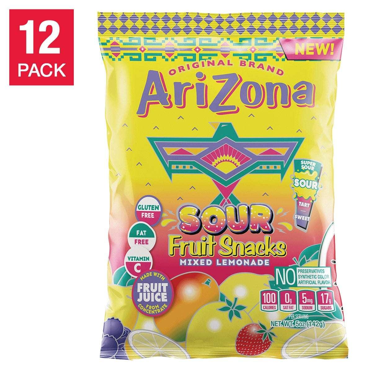Arizona Sour Fruit Snacks, Mixed Lemonade, 5 oz, 12-count - USA MEGA SHOP