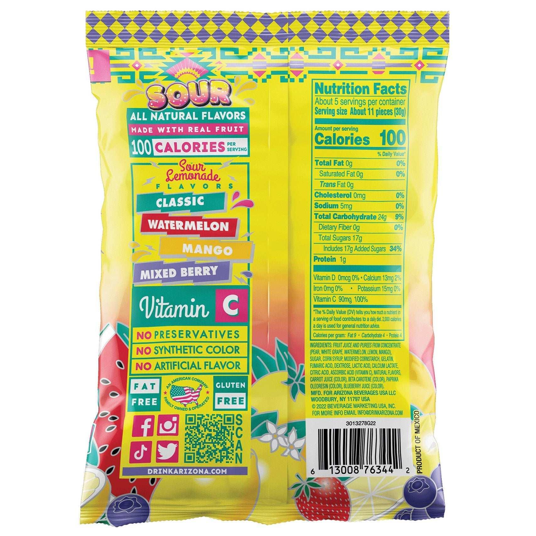 Arizona Sour Fruit Snacks, Mixed Lemonade, 5 oz, 12-count - USA MEGA SHOP