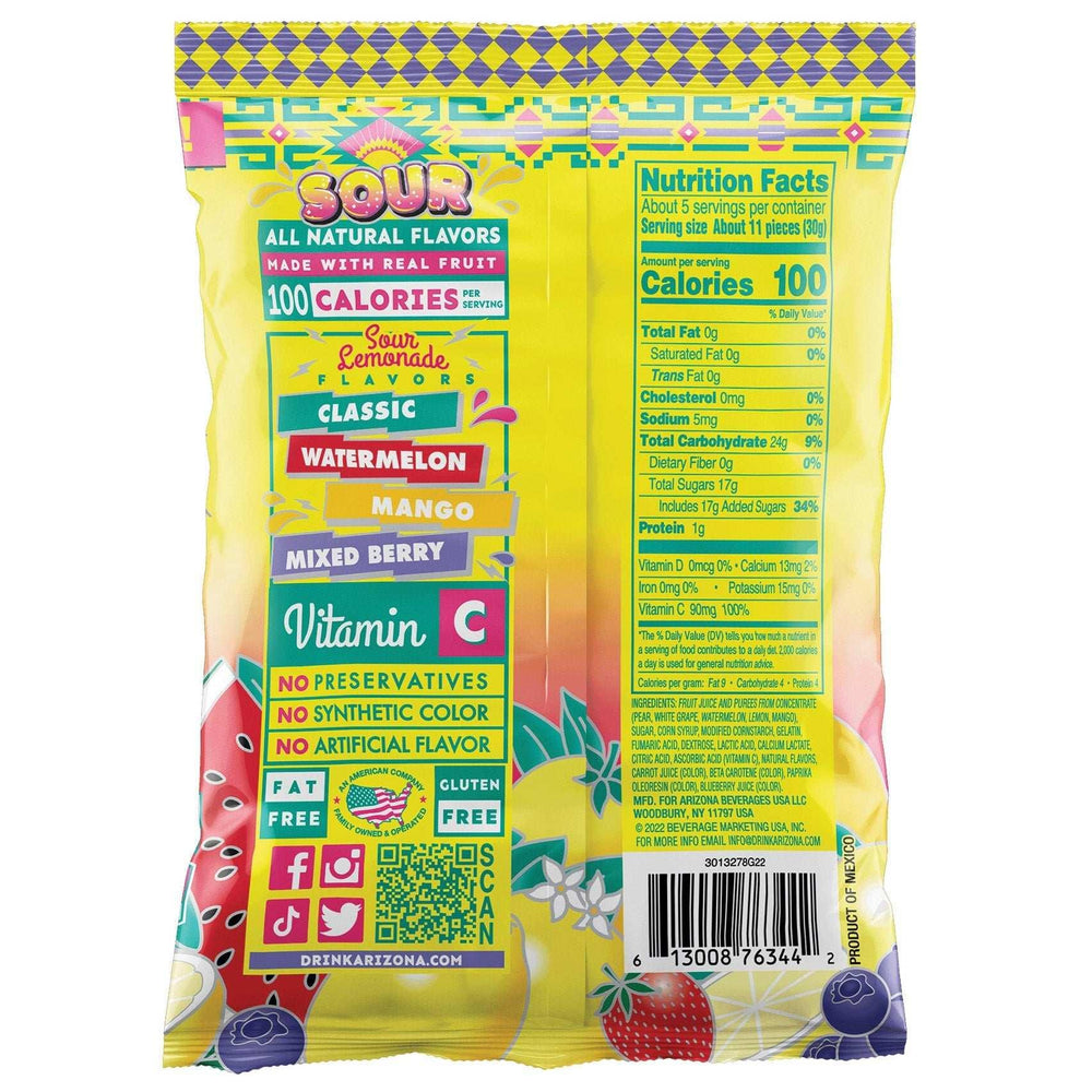 Arizona Sour Fruit Snacks, Mixed Lemonade, 5 oz, 12-count - USA MEGA SHOP