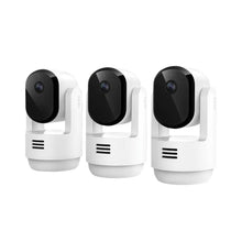 Indoor pan-tilt security camera 3-pack with white housing and black lens housings