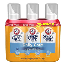 Simply Saline nasal mist daily care 3-pack bottles, orange, white spray caps